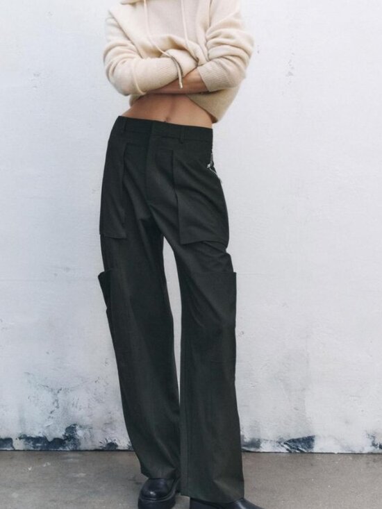 Zara Pants - Zara Dark Green Wide Leg Utility Cargo Pants Women's Medium M High Rise